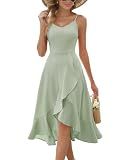 DRESSTELLS Women's Cocktail Dress for Formal Wedding Guest, Modest Church Bridesmaid Prom Party Aline High Low Ruffle Dresses LightGreen L