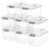 Elsjoy 8 Pack 5.5 Quart Plastic Storage Bins with Lid and Handle, Clear Latch Storage Box Stackable Organizing Bins, Lidded Storage Container for Home, Office