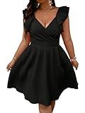 Floerns Women's Plus Size Wrap Front Sweetheart Neck Ruffle Cap Sleeve A Line Dress Black 1XL
