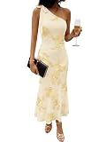Caracilia Womens One Shoulder Wedding Guest Dress Apricot M