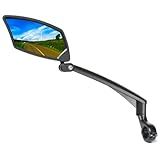 BriskMore Handlebar Bike Mirror - Crystal Clear HD Glass, 360° Adjustable&Foldable Mirror for Safe Riding, Wide Angle Rearview for E-Bikes, Mountain Bikes & Scooters,Bicycle Mirrors,Left Side Mount