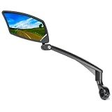 BriskMore Handlebar Bike Mirror - Crystal Clear HD Glass, 360° Adjustable&Foldable Mirror for Safe Riding, Wide Angle Rearview for E-Bikes, Mountain Bikes & Scooters,Bicycle Mirrors,Left Side Mount
