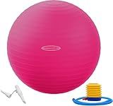 Fitvids Anti-Burst and Slip Resistant Exercise Ball for Yoga, Fitness, Birthing With Quick Pump - 2,000-Pound Capacity, Pink, 30-Inch, XL