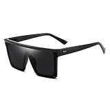 Dollger Square Oversized Sunglasses for Women Men Trendy Fashion Flat Top Big Black Frame Shades Large One Piece Shield Shades with UV400 Protection for Driving