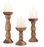 Farmhouse Wooden Candle Holders for Pillar Candles Set of 3, Rustic Wood Candle Holder Table Centerpiece Decor, 12'' 9'' 6'' Vintage Tall Candle Stand Decorative, Brown