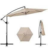 Shintenchi Patio Offset Umbrella with Easy Tilt Adjustment, Crank and Cross Base, Outdoor Cantilever Hanging Umbrella, Sunshade Canopy, Khaki