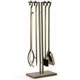 FEED GARDEN 29 Inch Fireplace Tools Set 5 Pieces Wrought Iron Fire Place Set Tools Indoor Outdoor Fireplace Accessories with Poker, Tongs, Shovel, Brush, Base, Antique Bronze