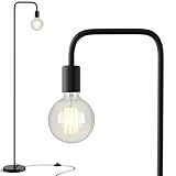 QiMH Industrial Floor Lamp with Light Bulb,Metal Tall Standing Lamp,Tall Modern Black Led Floor Lamp for Home Decor Bedroom Reading Office, Black