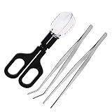 Supkeyer 3in1 Feeding Tool Reptile Feeding Tongs Cricket Clamp Bug Scooper, Cleaning Supplies Scooper+ 2x Tweezers for Reptile, Hedgehog, Hamsters, Guinea Pig,Lizard, Spider Bearded Dragon (Black)