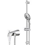 PROOX All Metal Diverter Tub Spout, 6 Settings Hand Held Shower with ON/Off Pause Switch, Adjustable Slide Bar, Chrome