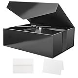 HAPPY POTATO Large Black Gift Box with Ribbon and Lid, 11.5x8.1x3.8 Inches, Groomsman Proposal Boxes, Magnetic Gift Box for Presents (Glossy Black)
