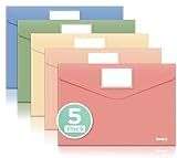 Sooez 5 Pack Plastic Envelopes, Plastic File Folder, Folders for Documents Retro Colors, Super Heavyweight Document Holder, Storage Pouches, File Envelopes for School Office Supplies