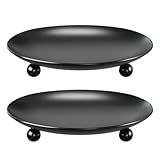 Apsvwys Black Candle Holders for Pillar Candles, Set of 2 Premium Metal Candle Plates Candle Stand for LED or Wax Candles, Decorative Pillar Candle Holder Dish for Table Centerpiece