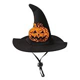 Halloween Pet Costume, Witch Hat for Cats Dogs, Black Adjustable Wizard Hat with Pumpkin Design, Witch Accessories for Small Medium Pets