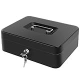 Cash Box with Money Tray - Large Money Box with Lock, Metal Safe Box for Money 9.84" x 7.87" x 3.54" Black
