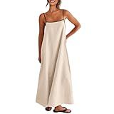 Shy Velvet Women's 2026 Summer Linen Maxi Dress Contrast Spaghetti Strap Dress Backless Casual Party Beach Dresses