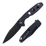 DEFCON Pocket Folding Knife- Button Lock with Thumb Stud Opener for EDC, 3.3" 14C28N Blade, Aluninum Handle, Utility Knife for Men Women Gift -TD016 Ghost- (Black)