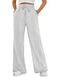 AUTOMET Womens Wide Leg Sweatpants Baggy Fall Lounge Sweat Pants Gray S