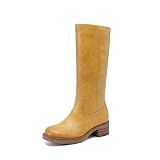 DREAM PAIRS Womens Knee High Boots Square Toe Platform Chunky Block Heel Banana Campus Boots for Women Comfortable Low Heel Side Zipper Womens Riding Tall Boots,Size 8.5,Yellow,DWUMKB2539