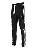 SCREENSHOT-S41900 Mens Hip Hop Premium Slim Fit Cargo Pocket Track Pants - Athletic Jogger Bottoms with Side Taping-Black-Medium