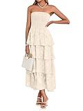 Simplee Womens Wedding Guest Maxi Dress 2026 Smocked Tiered Ruffle Long Flowy Chiffon Dresses Off the Shoulder Holiday Long Sundresses(Apricot M)