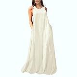 Mingyuezai Women's Sleeveless Linen Maxi Dress with Pockets(XL,Z3019WH)