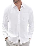 J.VER Men's Long Sleeve Linen Cotton Shirts Casual Button Down Shirt Summer Beach Tops with Pocket White Large