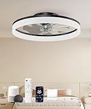 AQUBT Smart Ceiling Fans with Light and Remote,20'' Low Profile Ceiling Fan with 6-Speed & Dimmable LED, Alexa/APP Home Voice Control, App, Reversible Airflow, App Timer, for Bedroom(Black)