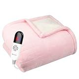 YANYEA Electric Heated Throw Blanket Sherpa 50"x60" Pink Machine Washable 6 Heat Settings 4 Hours Auto Off Overheat Protection for Home Office Use