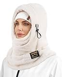 Ski Mask Balaclava for Women Men, Winter Full Face Mask Hooded Scarf for Cold Weather, Thermal Fleece Head Cover Neck Warmer for Motorcycle Skiing Snowboarding-White