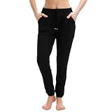 Walifrey Joggers with Pockets, Drawstring Sweatpants Women Black L