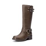 DREAM PAIRS Women's Moto Knee High Boots,Brown-Nubuck,6.5