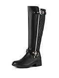 DREAM PAIRS Women's Knee-High Boots Comfortable Chunky Block Heel Round Toe Side Zipper Riding Fashion Buckles Biker Motorcycle Boots,Size 8,Black,UTAH