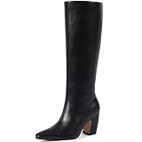 Tarkwa Women's Knee High Boots, Comfortable Square Toe Faux Leather Boot Fashion Long Tall Boots for Riding Chunky High Heeled Dress/Casual Boot, Black Size 8.5
