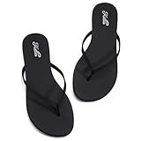 katliu Women's Memory Foam Flip Flops Sandals, Beach Flat Sandals, Comfortable Cushioned Thong Sandals Black 11