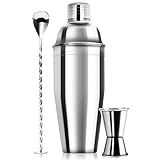 WPHUAW 24oz Cocktail Shaker Bar Set-Professional Margarita Mixer Drink Shaker and Measuring Jigger & Mixing Spoon Set Professional Stainless Steel Bar Tools Built-in Bartender Strainer for Martini Kit