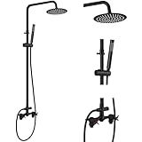 Aolemi Outdoor Shower Kit Outdoor Shower Fixtures Faucet System 2 Handle with 8 Inch Rainfall Shower Head and Handheld Sprayer Exposed Shower with Adjustable Height Shower Pipe Matte Black