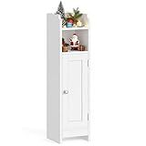 VASAGLE Small Storage Corner Floor Cabinet with Door, 7.9 x 7.1 x 31.5 Inches, Narrow Toilet Paper Storage Holder, Adjustable Shelves, for Bathroom, Living Room, Small Spaces, Cloud White UBBC310W01