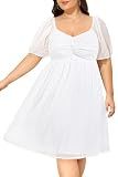 Talisea Plus Size Women's White Graduation Dress Swiss Dot Short Summer Sundress Cute Puff Sleeve Sweetheart Chiffon Dresses