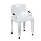Drive Medical Bathroom Bench with Back & Arms - Adjustable Height - Suction Tip Legs for Stability - Durable Plastic Seat - 350 Lb Capacity - White