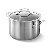 Calphalon Brushed 3-Ply Stainless Steel Cookware Set w/Turbo Heat Tech 6Qt Stock Pot with Lid, Induction, Oven Safe 450F, Brushed Stainless Silver