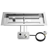 Skyflame Stainless Steel 24" Rectangle Fire Pit Drop-in Burner Kit with Extinguishing Protection Device, Flame Sensing, Electronic Spark Ignition, Gas Hose Connector for Propane