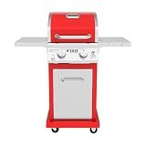 Nexgrill Deluxe 2 Burner Gas Grill, Compact with Foldable Shelves in Red