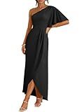 ANRABESS Womens One Shoulder Formal Midi Dresses 2026 Summer Wrap High Slit Beach Wedding Guest Party Cocktail Maxi Dress Black Medium