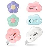 6 Pcs Cute Retractable Box Cutters Cloud Flower Shaped Mini Box Cutters Package Opener Tool Utility Knives Craft Knife Art Cutter for Office, Home, DIY Crafts