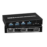 HDMI KVM Switch 1 Monitor 2 Computers, 4K@60Hz Plug and Play KVM Switch with 2-Way HDMI and 4-Way USB2.0 Input, One Output, for Sharing A Set Monitor Keyboard Mouse Printer