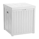 EHHLY Deck Box, 51 Gallon Front Porch Package Bin Delivery Box for Outside, Small Patio Outdoor Storage Boxes Waterproof, UV Resistant Plastic Resin Pool Storage Bins with lids, White