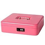 Jssmst Large Cash Box with Combination Lock - Durable Metal Cash Box with Money Tray, Pink, 11.81 x 9.84 x 3.46 inches, CB0705XLN