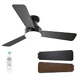 Amico 42 Inch Black Low Profile Ceiling Fans with Lights and Remote