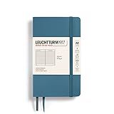 LEUCHTTURM1917 - Notebook Softcover Pocket A6-123 Numbered Pages for Writing and Journaling (Ruled, Stone Blue)